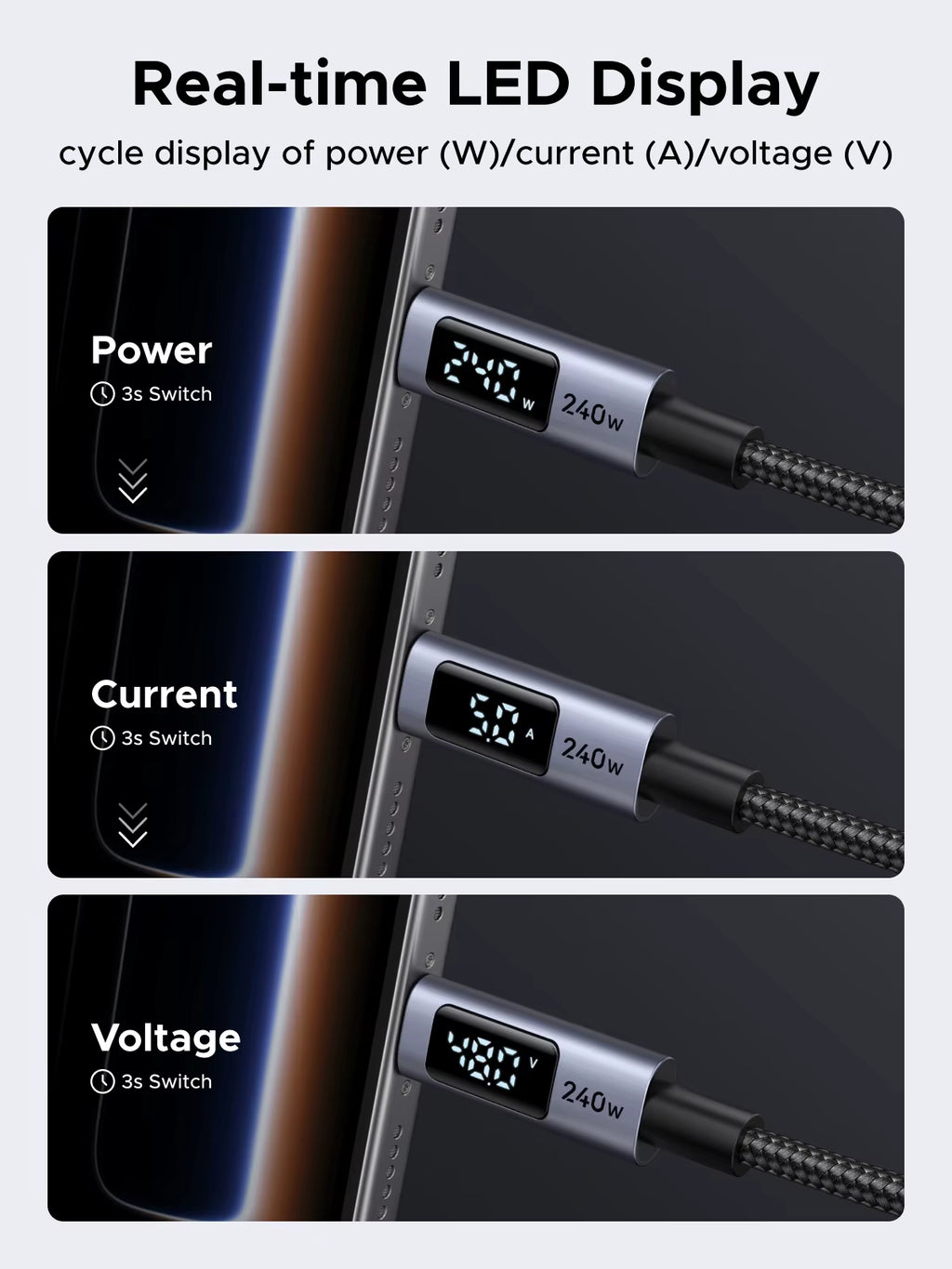 240W USB C to USB C Cable PD3.1 Fast Charging Digital Display Cord