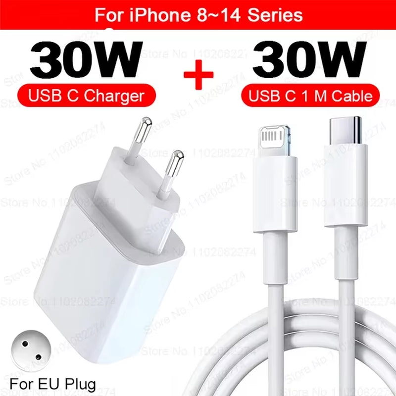 30W USB C PD Fast Charger iPhone Adapter with Type C Cable