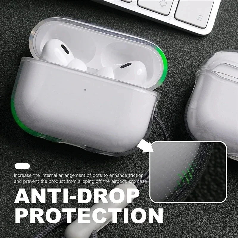 Clear TPU AirPods Case with Lanyard Strap Transparent Protective Cover