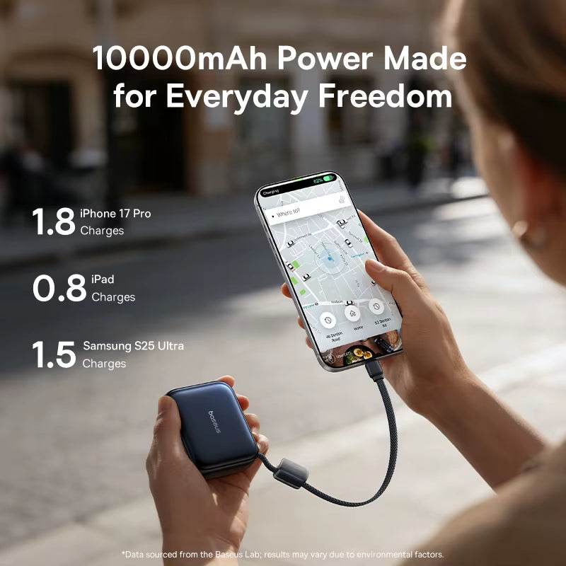 10000mAh Power Bank 45W Fast Charging Mini Built-in USB-C Cable Portable