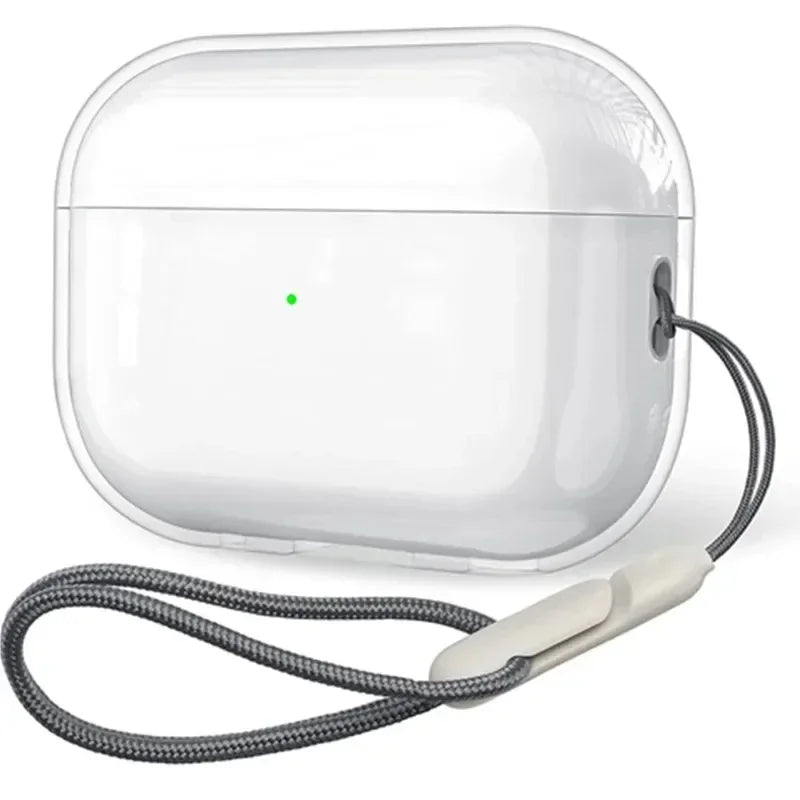 Clear TPU AirPods Case with Lanyard Strap Transparent Protective Cover