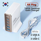 140W GaN Desktop Charger 5 Port USB C Fast Charging Station LED Display