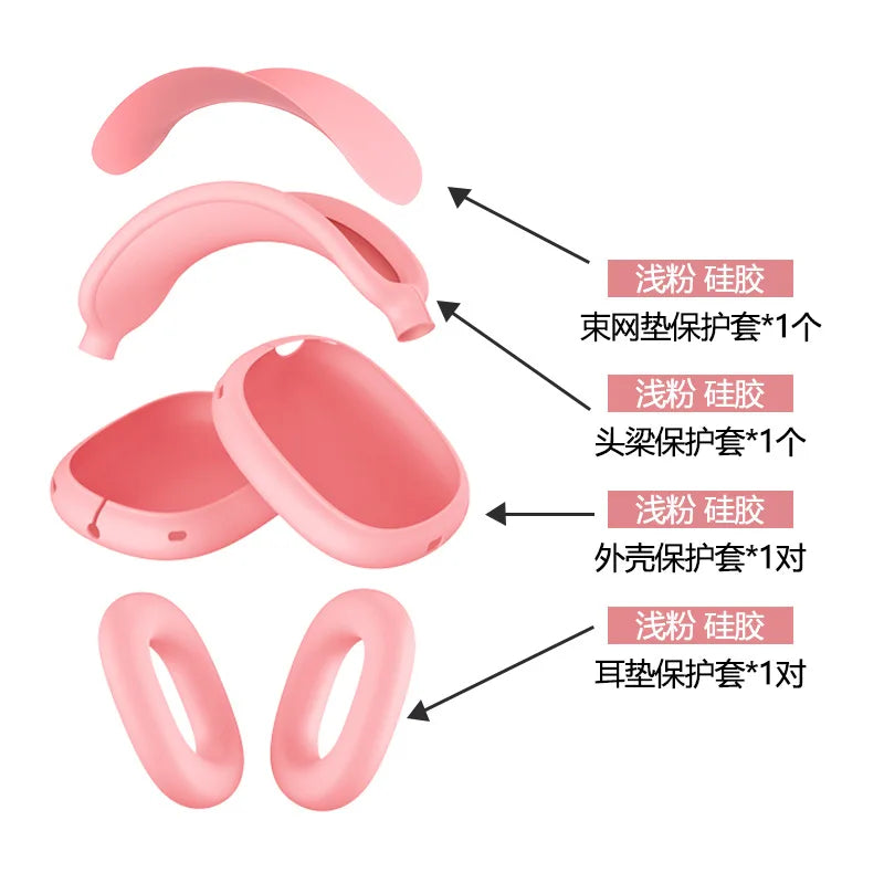4 in 1 AirPods Max Silicone Protective Case Set Full Coverage Headband Earpad Cover