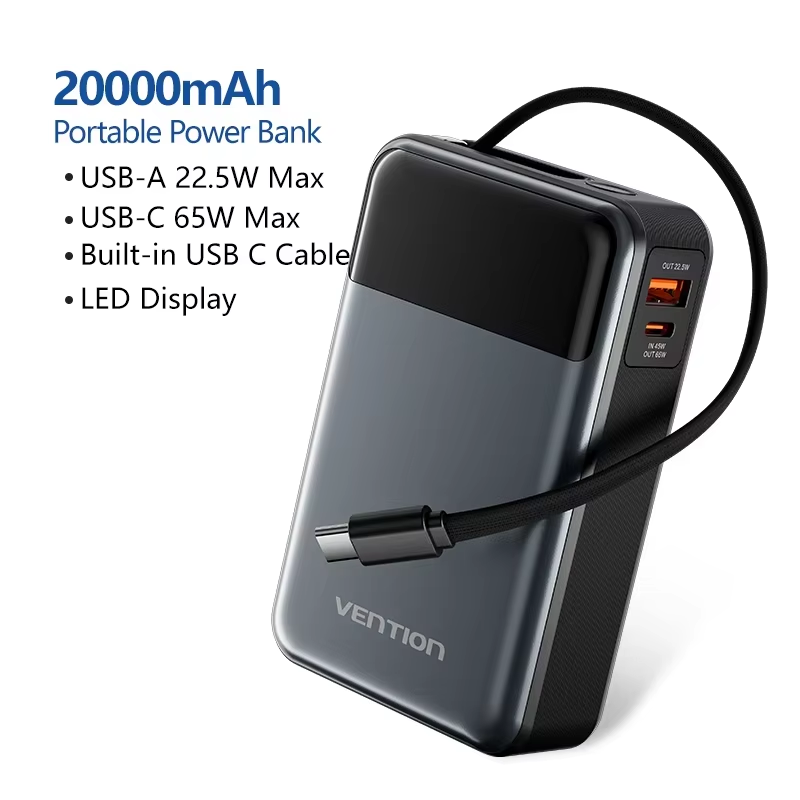20000mAh Power Bank 65W Fast Charging Built-in USB C Cable Laptop Charger Main image