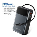 20000mAh Power Bank 65W Fast Charging Built-in USB C Cable Laptop Charger