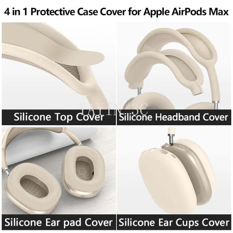 4 in 1 AirPods Max Silicone Protective Case Set Full Coverage Headband Earpad Cover Secondary image