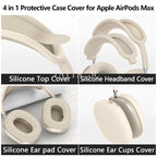 4 in 1 AirPods Max Silicone Protective Case Set Full Coverage Headband Earpad Cover