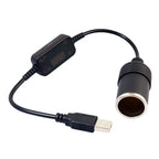 USB to 12V Car Cigarette Lighter Adapter Converter 5V 2A Power Cable