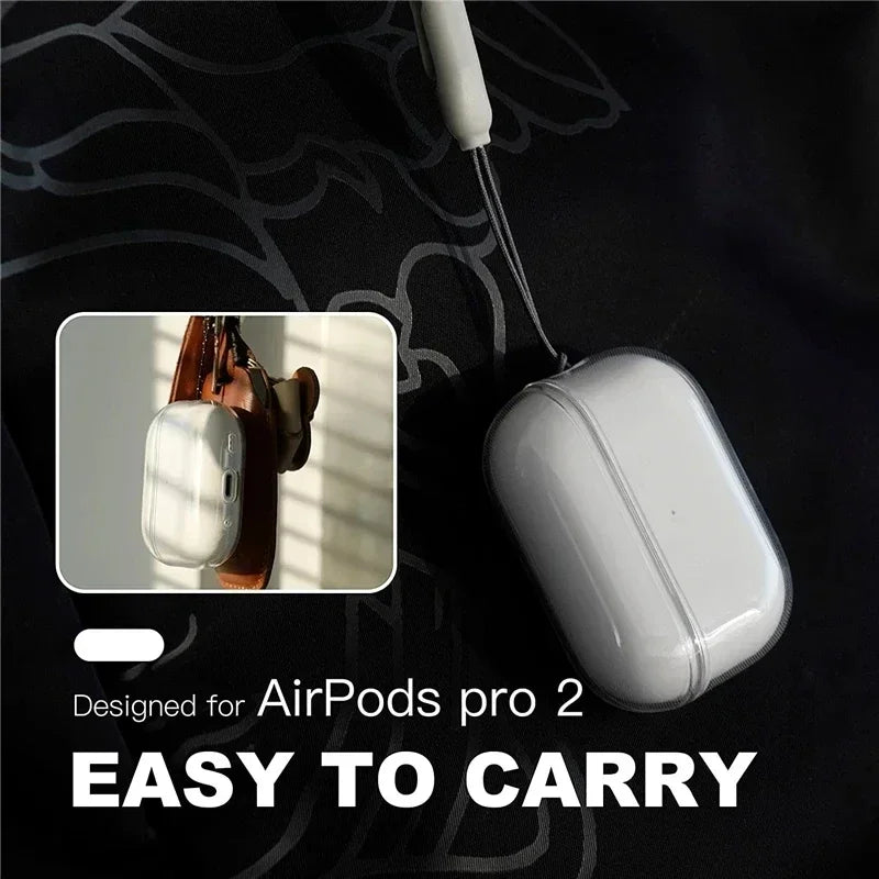 Clear TPU AirPods Case with Lanyard Strap Transparent Protective Cover