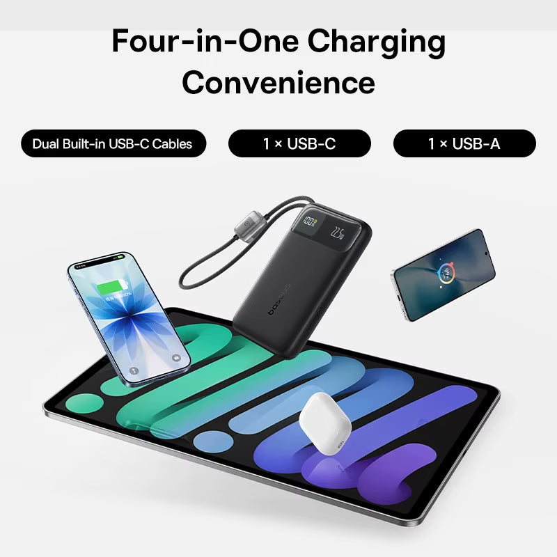10000mAh Power Bank 22.5W Fast Charging Built-in USB C Cable Digital Display