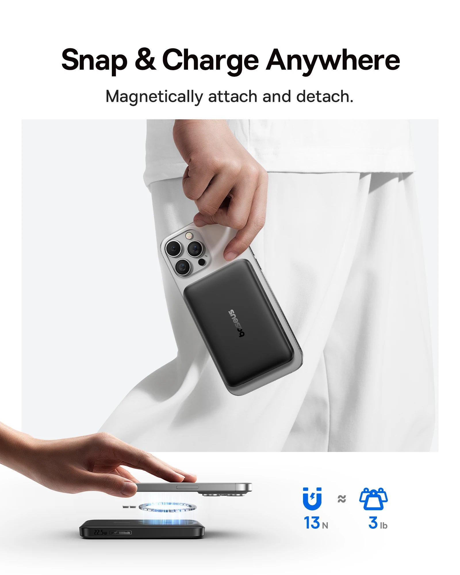 Qi2 Magnetic Power Bank 10000mAh 15W Wireless 22.5W Fast Charging Portable