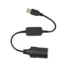 USB to 12V Car Cigarette Lighter Adapter Converter 5V 2A Power Cable