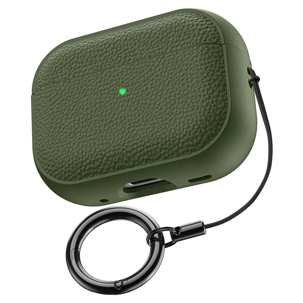 Leather Pattern AirPods Case Cover TPU Protective Case with Keychain