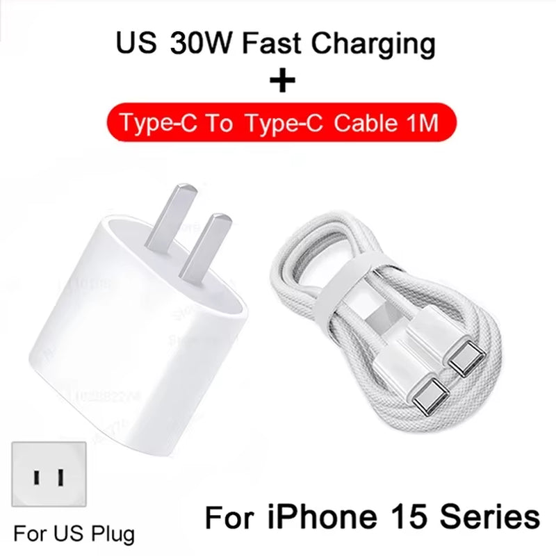 30W USB C PD Fast Charger iPhone Adapter with Type C Cable