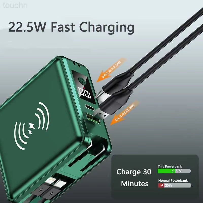 15000Mah  Multi-Function 6 in 1 Powerbank Built Cable AC Plug 22.5W PD Super Fast Charging Travel Charger