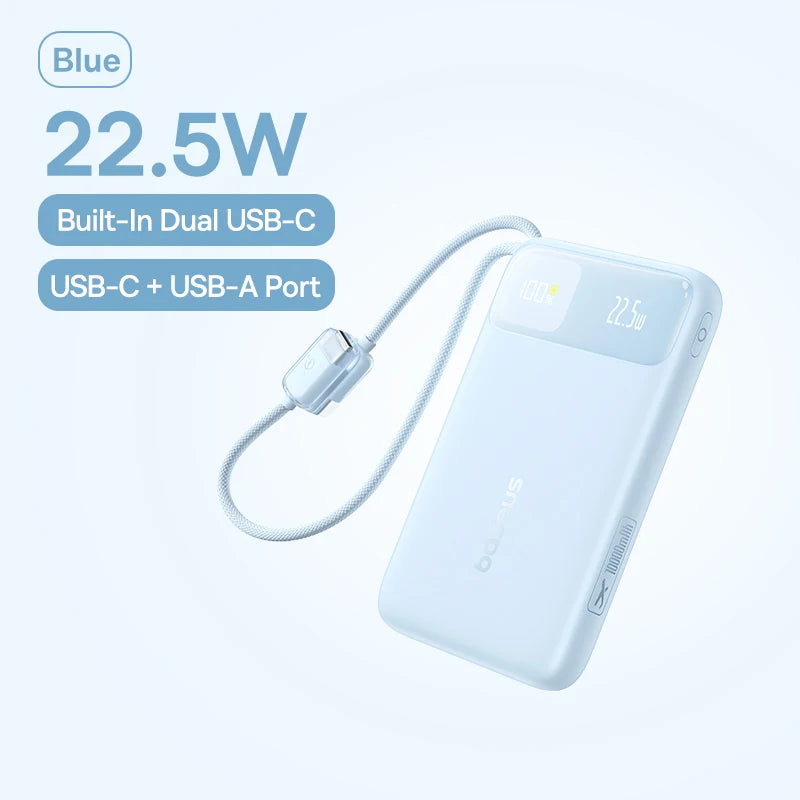 10000mAh Power Bank 22.5W Fast Charging Built-in USB C Cable Digital Display