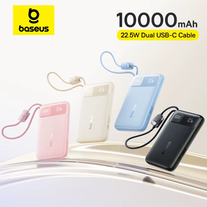 10000mAh Power Bank 22.5W Fast Charging Built-in USB C Cable Digital Display